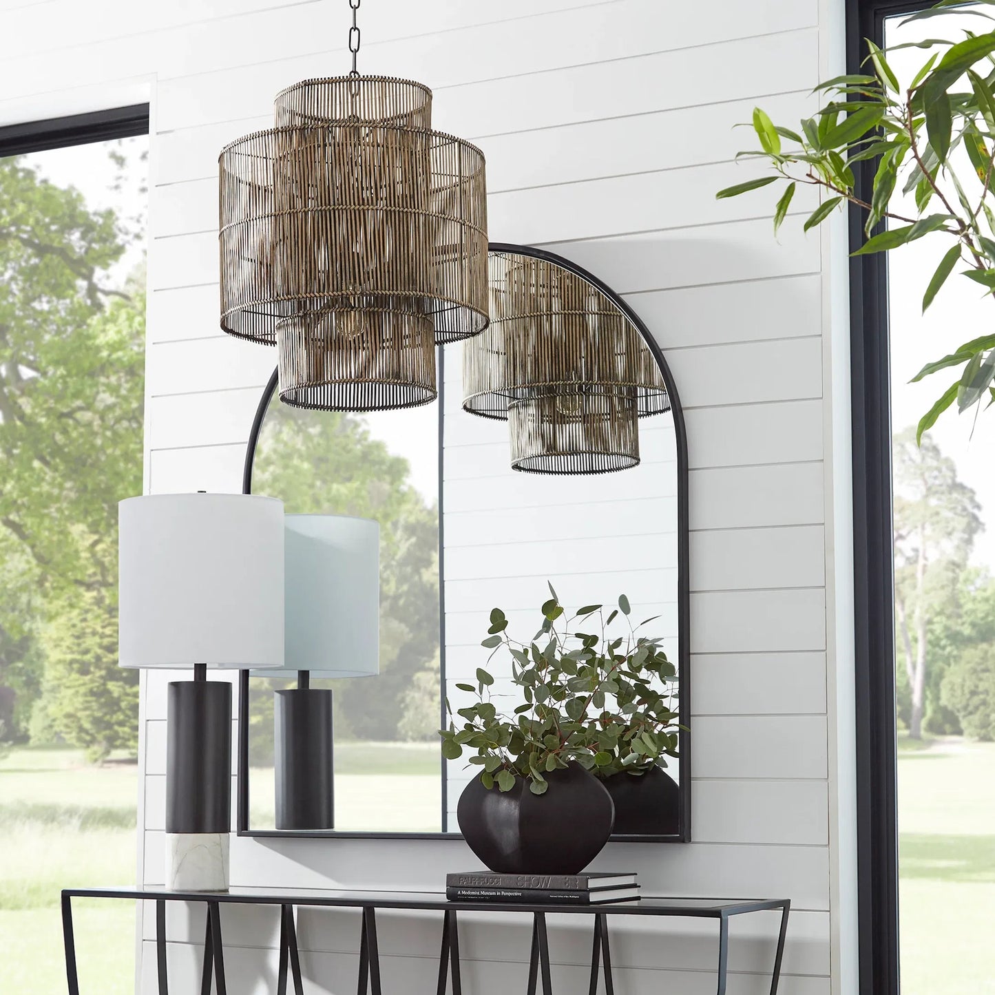 006 S-342070 | Lifestyle | Parallel Mirror by Cyan Design in graphite. Made from iron, mirrored glass in a transitional style.