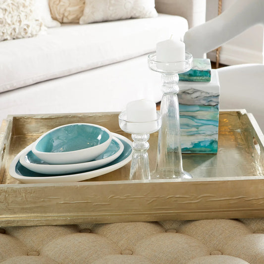 Nice Dream Tray by Cyan Design in white, green. Made from ceramic in a coastal style.