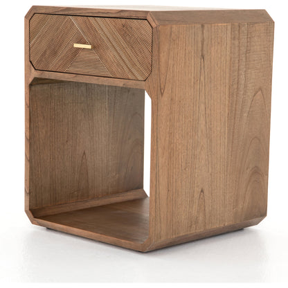 Caspian Nightstand by Four Hands. Made from ash veneer, resawn, iron in a eclectic & global style.