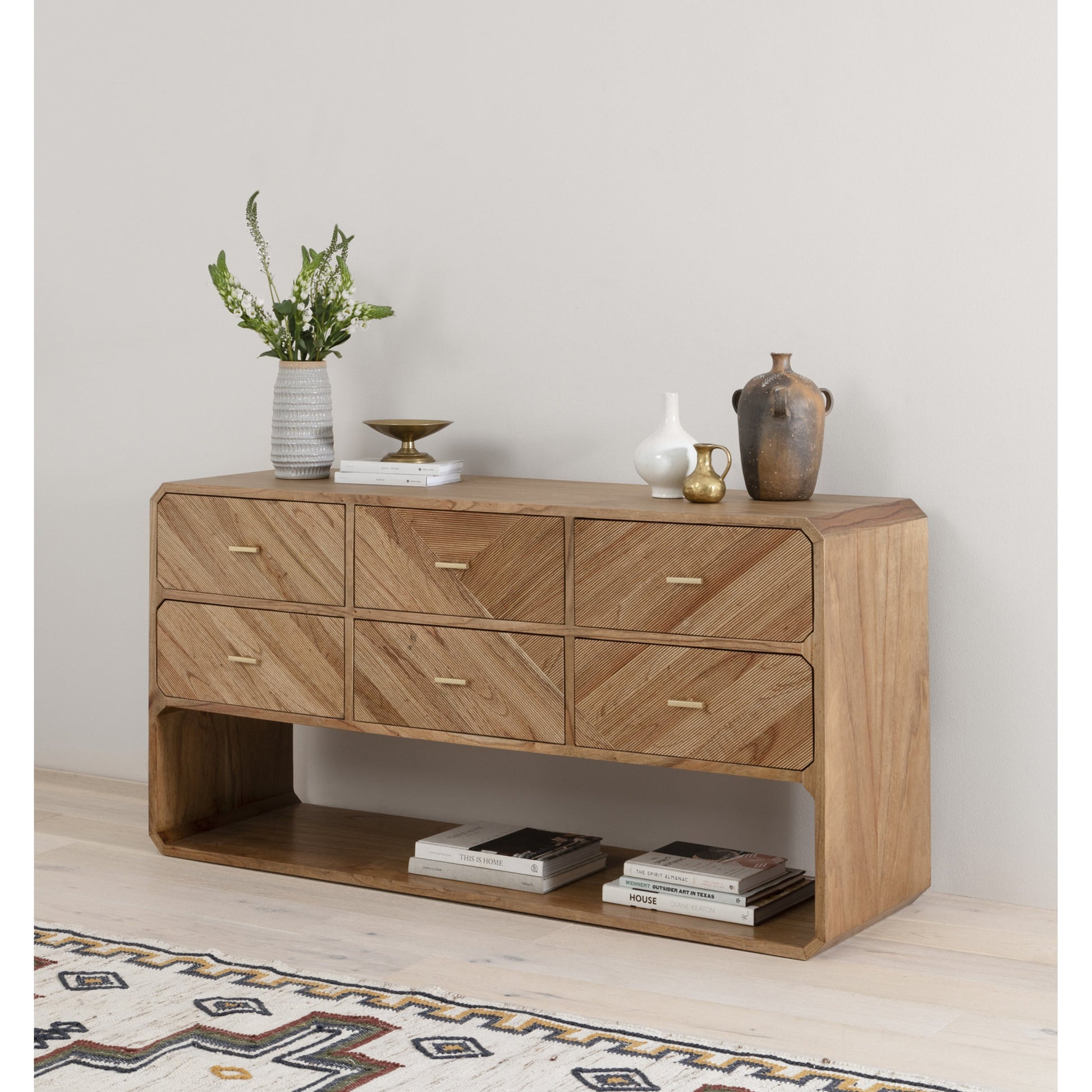 Caspian 6 Drawer Dresser by Four Hands. Made from ash veneer, resawn, iron in a eclectic & global style.
