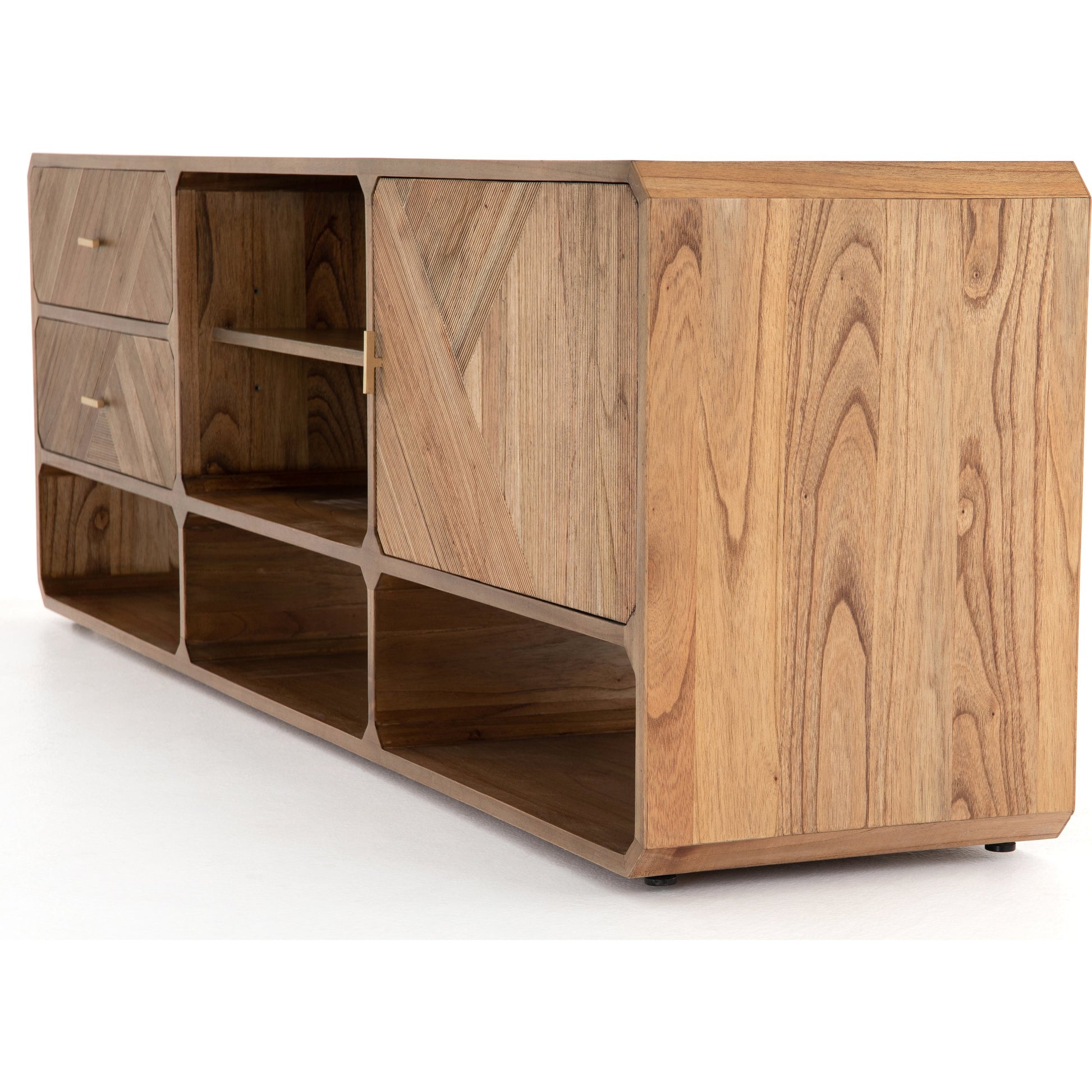 Caspian Media Console by Four Hands. Made from ash veneer, resawn, iron in a eclectic & global style.