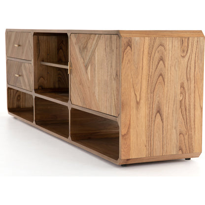 Caspian Media Console by Four Hands. Made from ash veneer, resawn, iron in a eclectic & global style.
