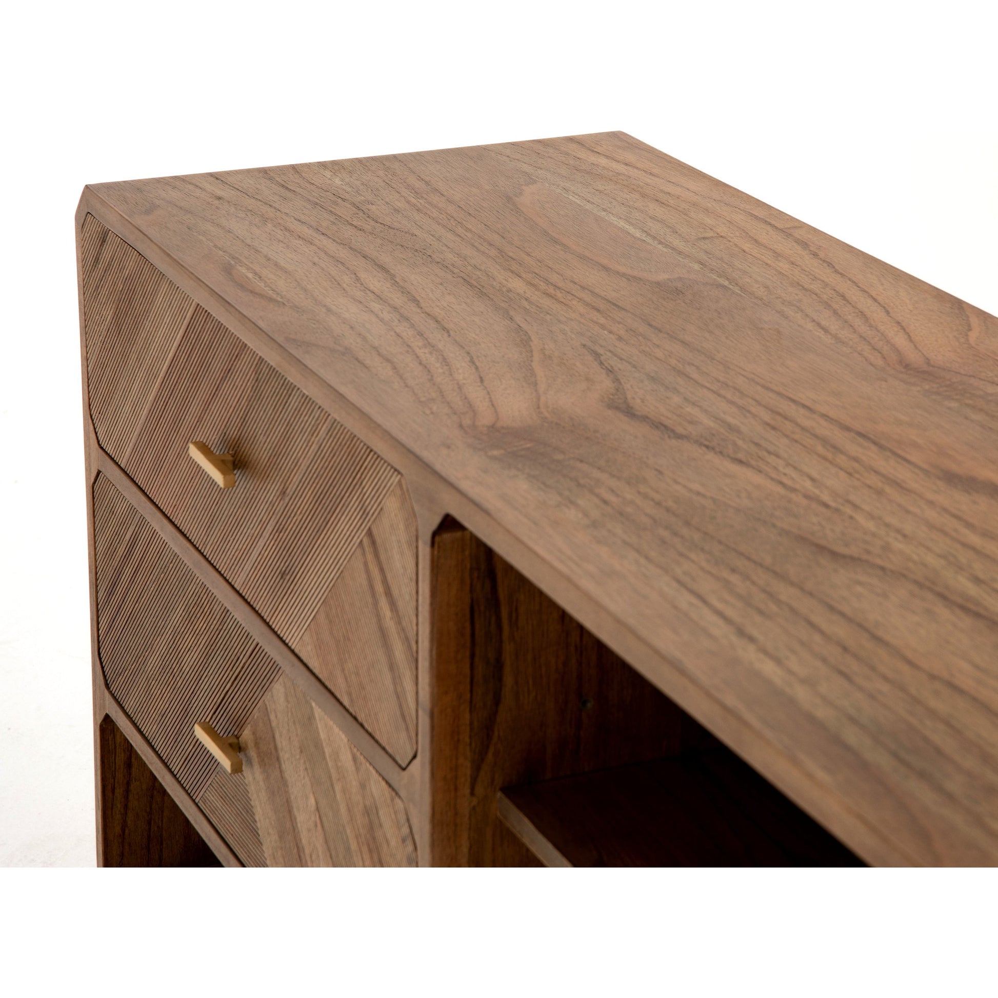 Caspian Media Console by Four Hands. Made from ash veneer, resawn, iron in a eclectic & global style.