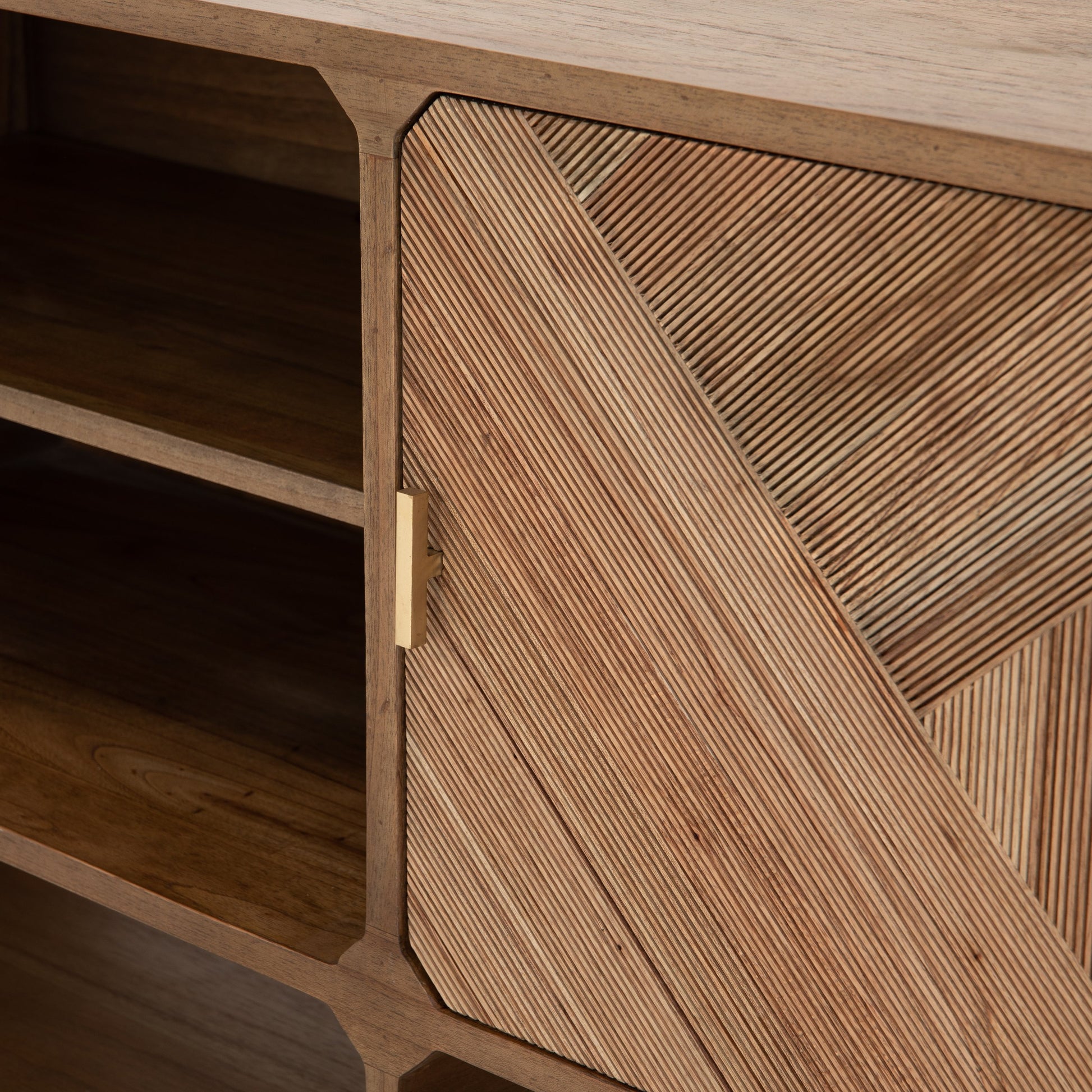 Caspian Media Console by Four Hands. Made from ash veneer, resawn, iron in a eclectic & global style.