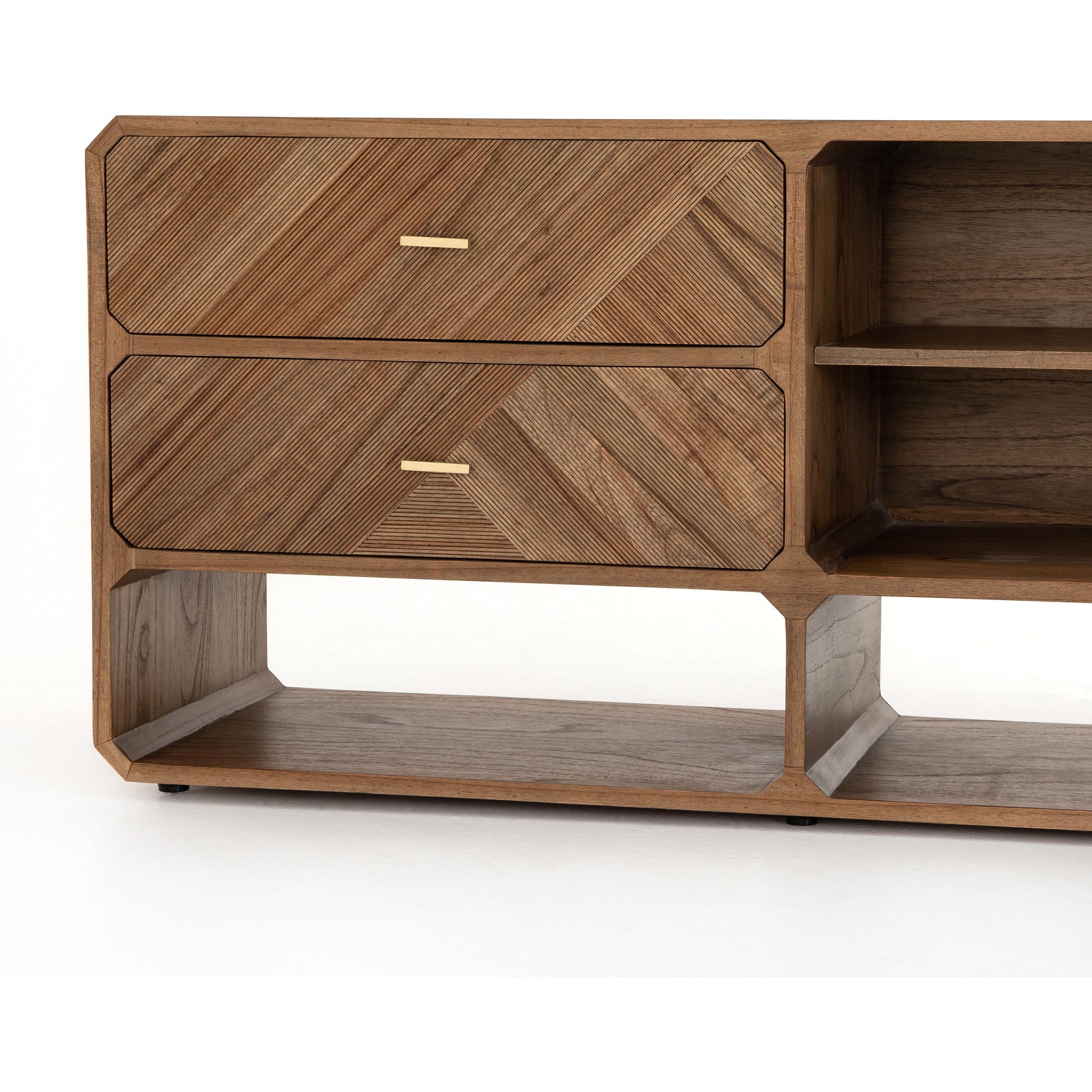 Caspian Media Console by Four Hands. Made from ash veneer, resawn, iron in a eclectic & global style.