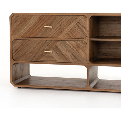 Caspian Media Console by Four Hands. Made from ash veneer, resawn, iron in a eclectic & global style.