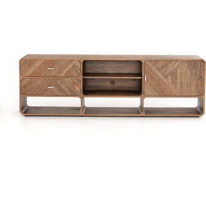 Caspian Media Console by Four Hands. Made from ash veneer, resawn, iron in a eclectic & global style.