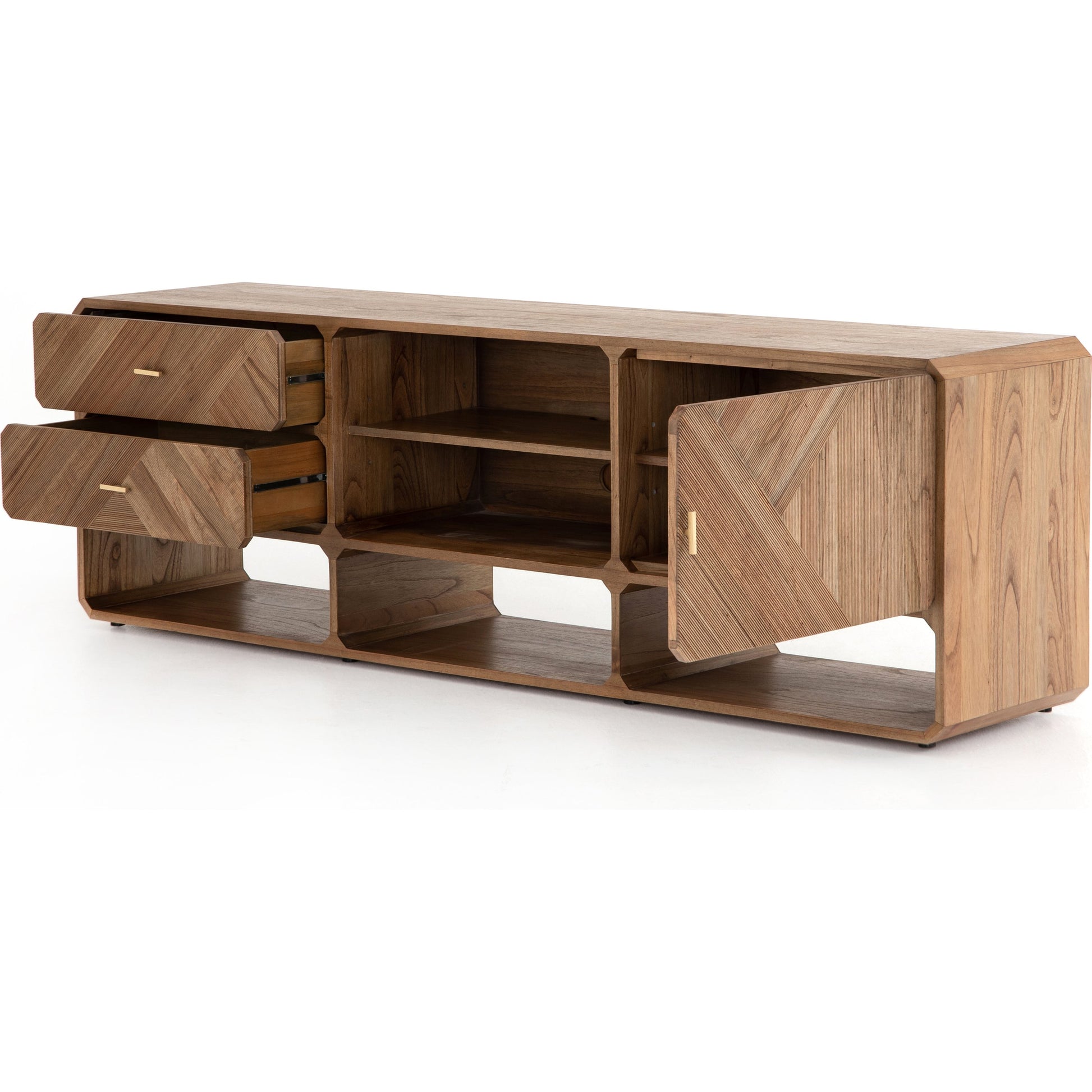 Caspian Media Console by Four Hands. Made from ash veneer, resawn, iron in a eclectic & global style.