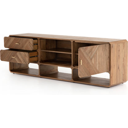 Caspian Media Console by Four Hands. Made from ash veneer, resawn, iron in a eclectic & global style.