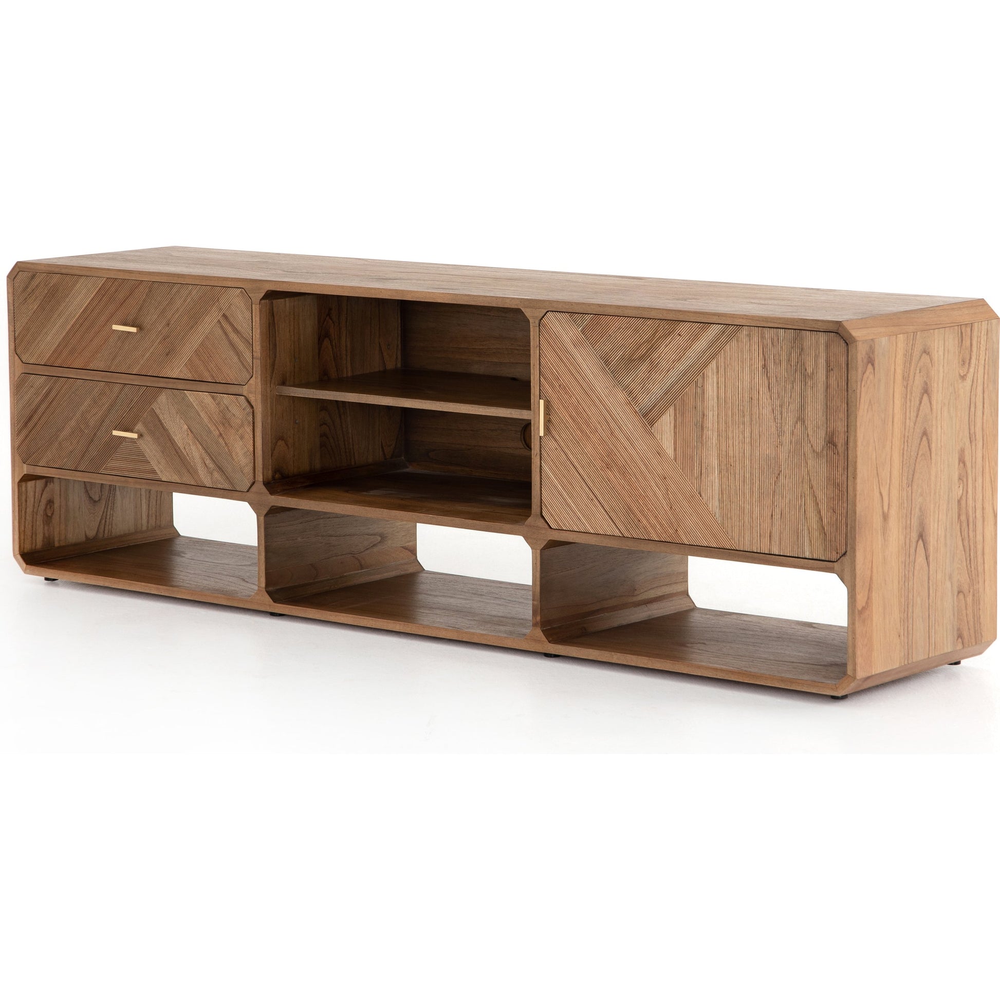 Caspian Media Console by Four Hands. Made from ash veneer, resawn, iron in a eclectic & global style.