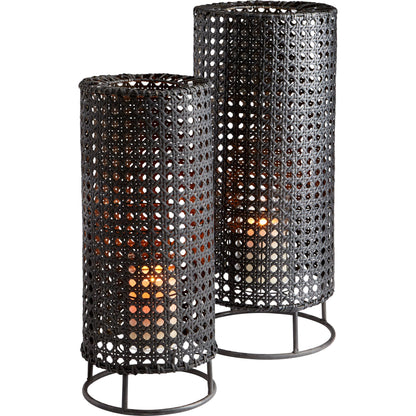 Tennyson Candleholder by Cyan Design in matte black. Made from rattan, iron, glass in a modern style.