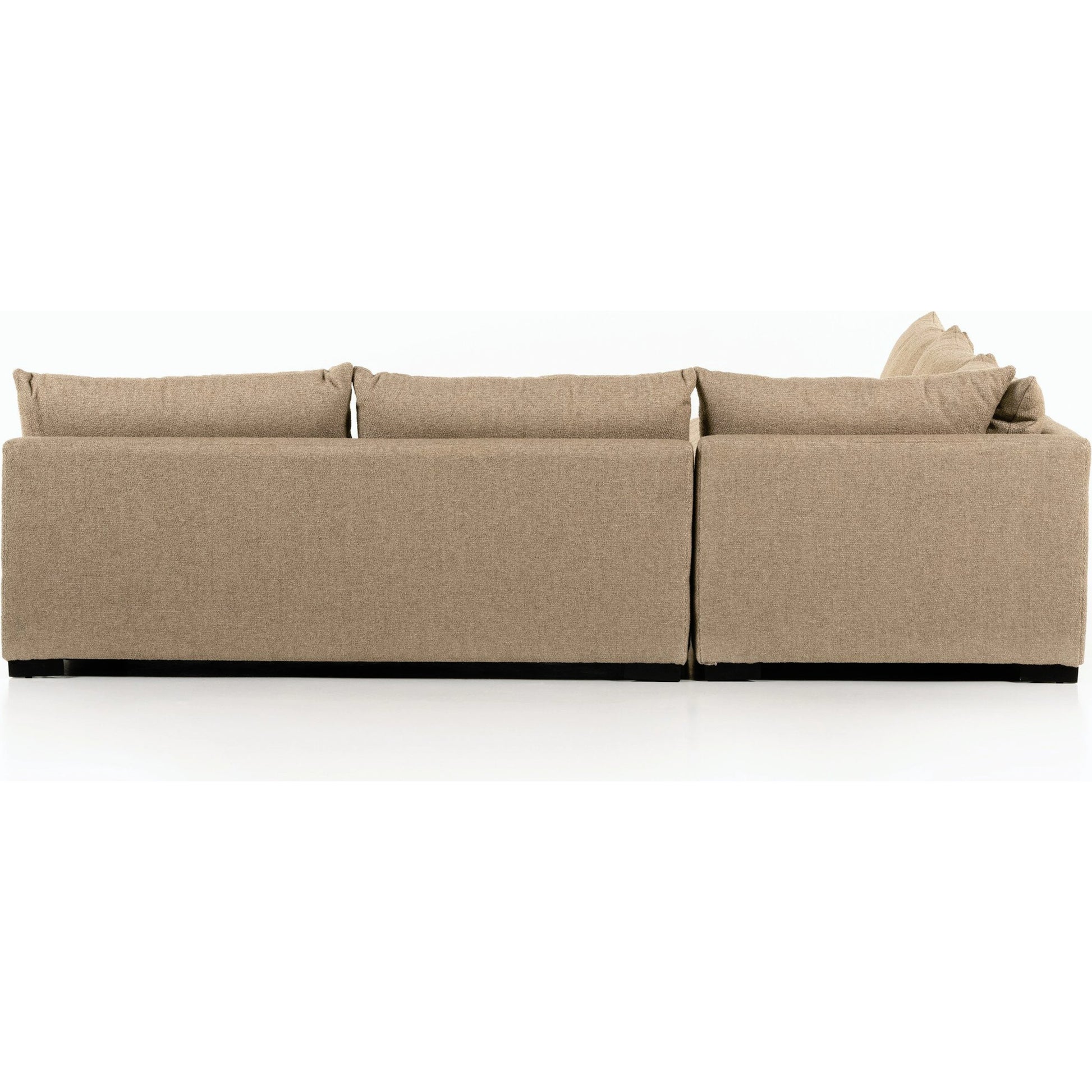 Grant 3-PC Sectional by Four Hands in ashby oatmeal and espresso. Made from 72% polyester, 18% pre-combed cotton, 10% cotton, solid banak, solid pine in a modern style.