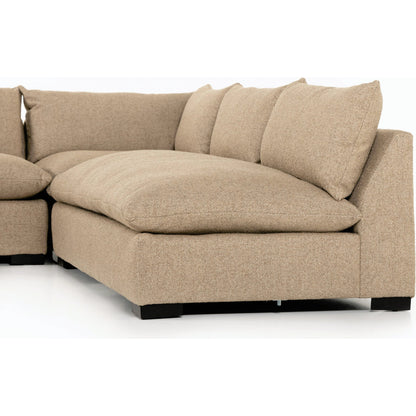 Grant 3-PC Sectional by Four Hands in ashby oatmeal and espresso. Made from 72% polyester, 18% pre-combed cotton, 10% cotton, solid banak, solid pine in a modern style.