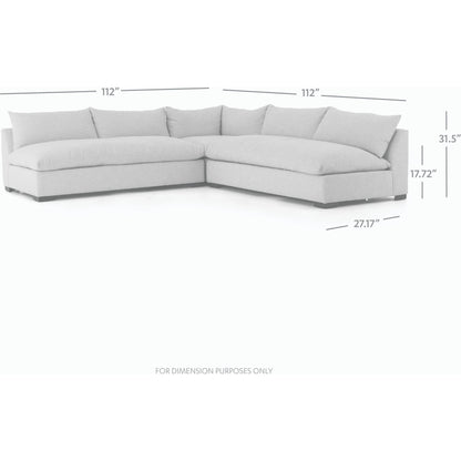 Grant 3-PC Sectional by Four Hands in ashby oatmeal and espresso. Made from 72% polyester, 18% pre-combed cotton, 10% cotton, solid banak, solid pine in a modern style.