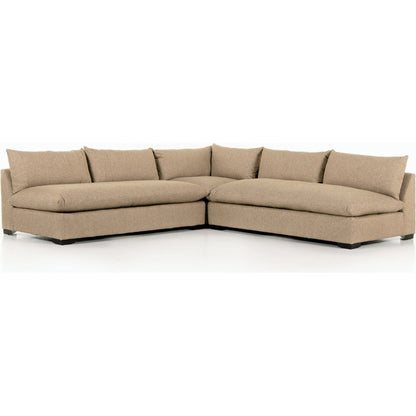 Grant 3-PC Sectional by Four Hands in ashby oatmeal and espresso. Made from 72% polyester, 18% pre-combed cotton, 10% cotton, solid banak, solid pine in a modern style.
