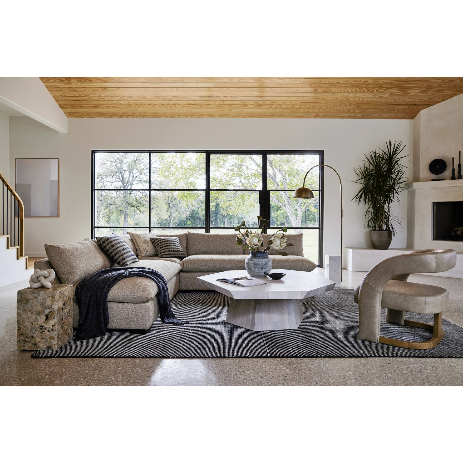 Grant 3-PC Sectional by Four Hands in ashby oatmeal and espresso. Made from 72% polyester, 18% pre-combed cotton, 10% cotton, solid banak, solid pine in a modern style.