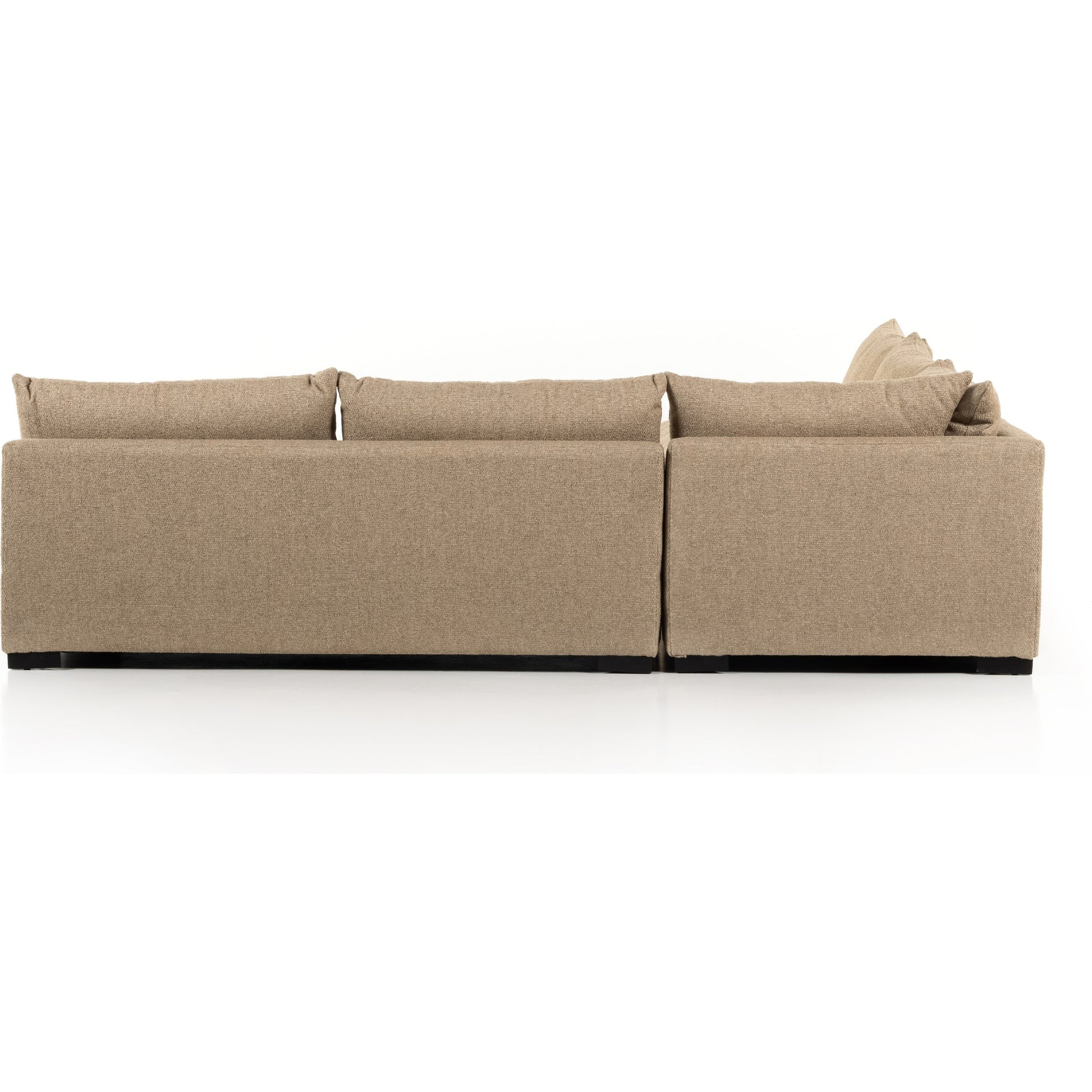 Grant 3-PC Sectional by Four Hands in ashby oatmeal and espresso. Made from 72% polyester, 18% pre-combed cotton, 10% cotton, solid banak, solid pine in a modern style.