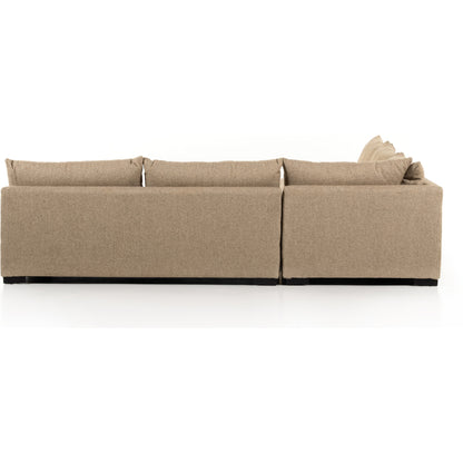 Grant 3-PC Sectional by Four Hands in ashby oatmeal and espresso. Made from 72% polyester, 18% pre-combed cotton, 10% cotton, solid banak, solid pine in a modern style.