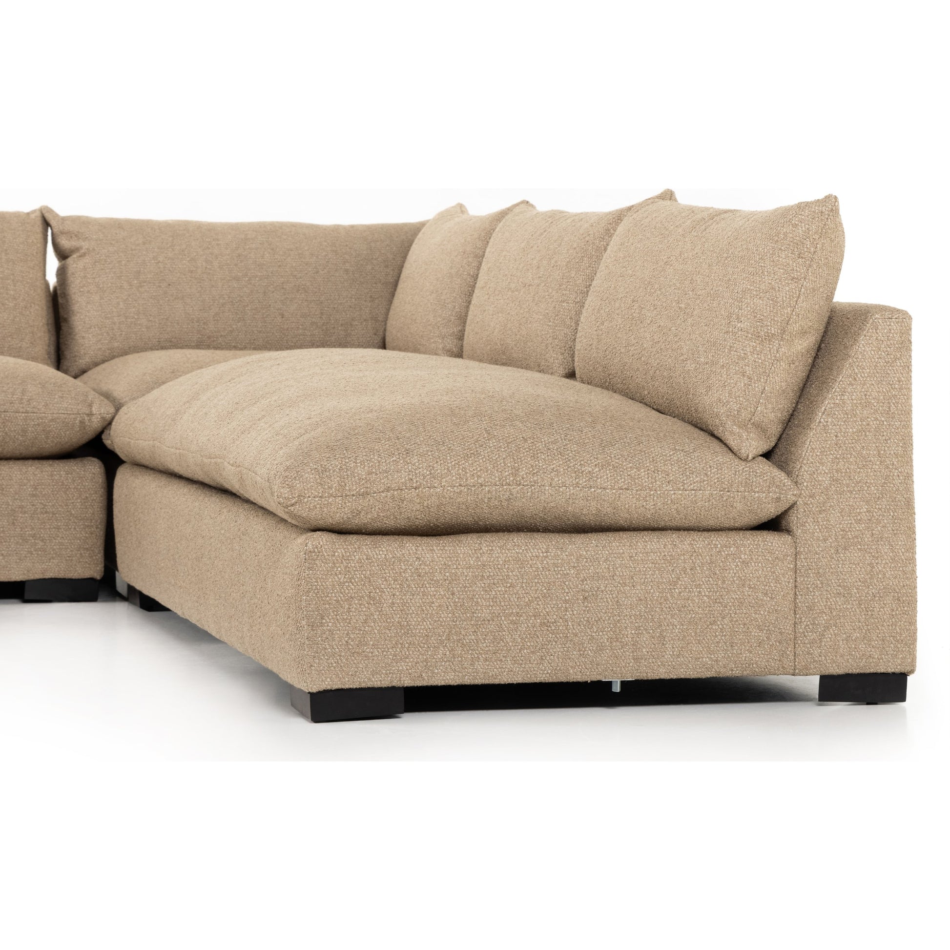 Grant 3-PC Sectional by Four Hands in ashby oatmeal and espresso. Made from 72% polyester, 18% pre-combed cotton, 10% cotton, solid banak, solid pine in a modern style.