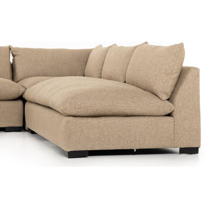 Grant 3-PC Sectional by Four Hands in ashby oatmeal and espresso. Made from 72% polyester, 18% pre-combed cotton, 10% cotton, solid banak, solid pine in a modern style.