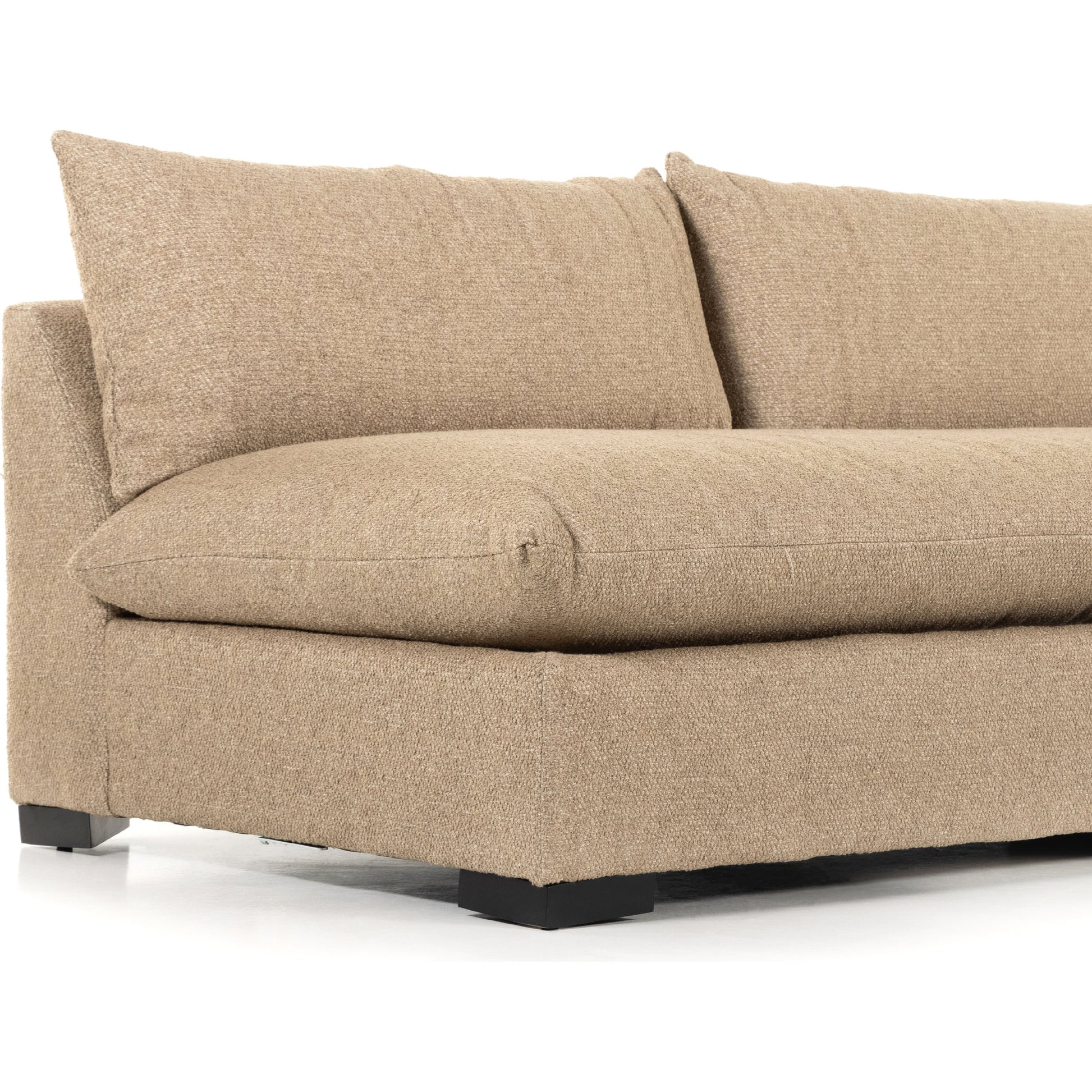 Grant 3-PC Sectional by Four Hands in ashby oatmeal and espresso. Made from 72% polyester, 18% pre-combed cotton, 10% cotton, solid banak, solid pine in a modern style.