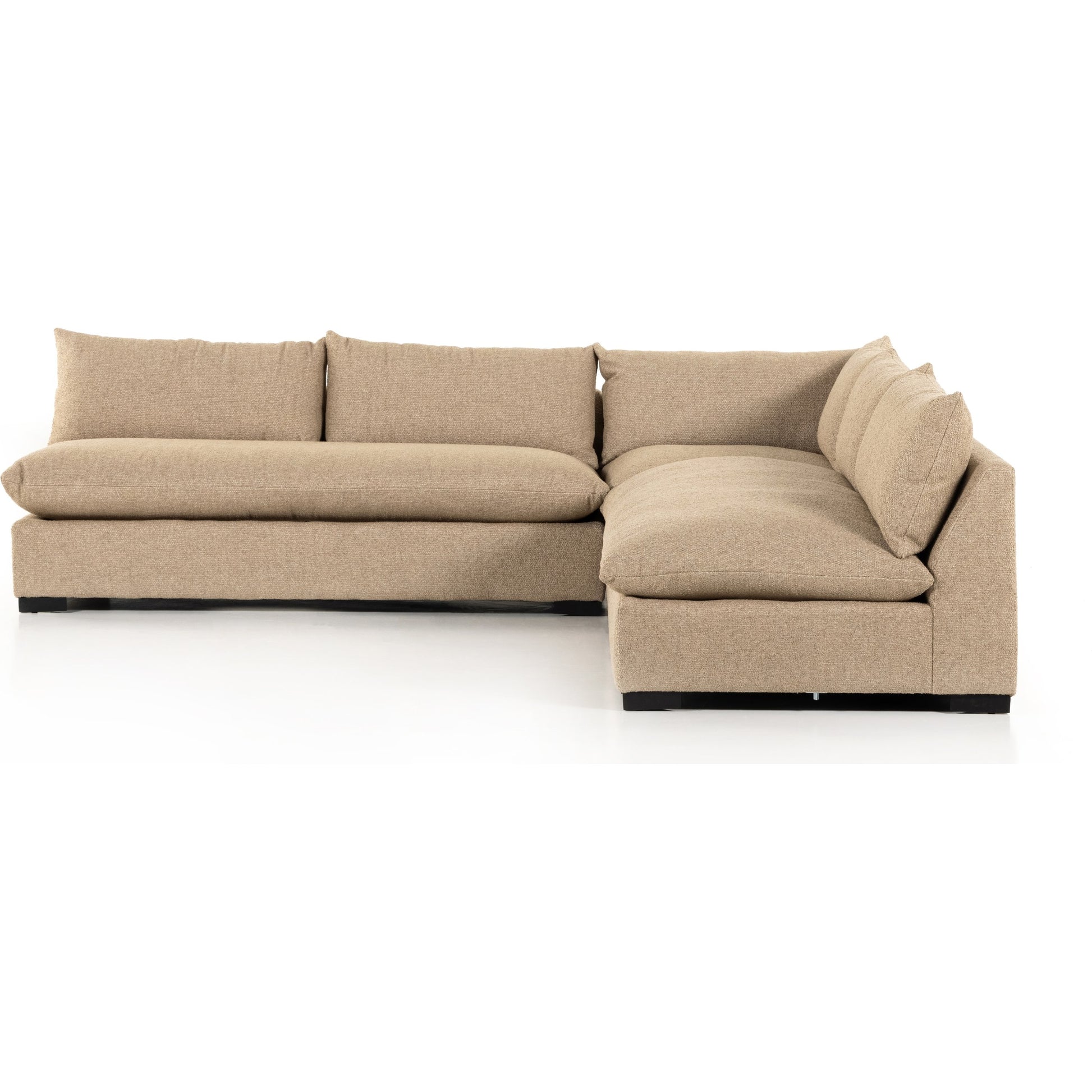 Grant 3-PC Sectional by Four Hands in ashby oatmeal and espresso. Made from 72% polyester, 18% pre-combed cotton, 10% cotton, solid banak, solid pine in a modern style.