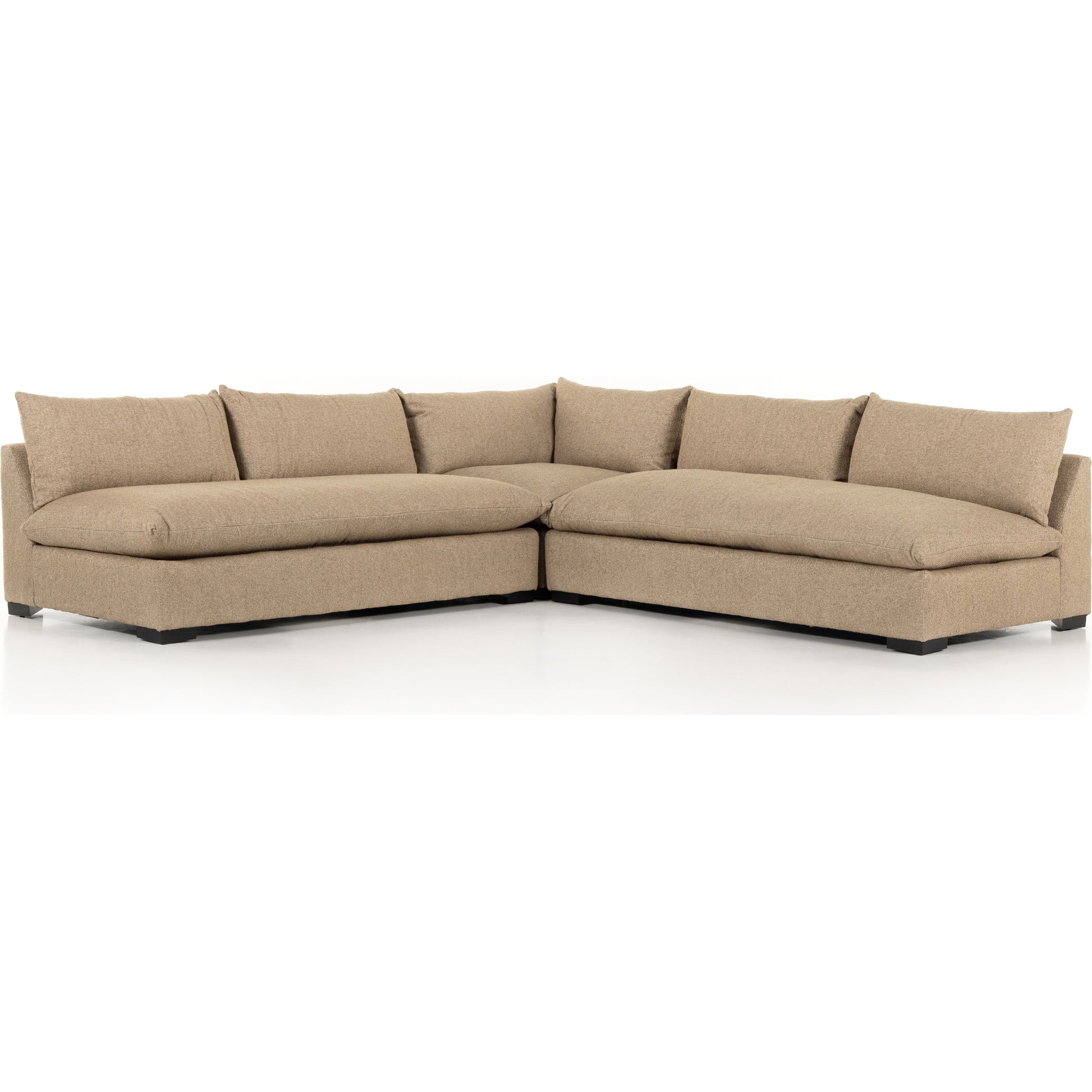 Grant 3-PC Sectional by Four Hands in ashby oatmeal and espresso. Made from 72% polyester, 18% pre-combed cotton, 10% cotton, solid banak, solid pine in a modern style.