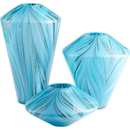 Phoebe Vase by Cyan Design in blue. Made from glass in a coastal style.