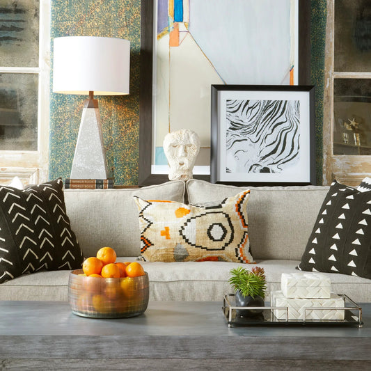 Carlton Table Lamp by Cyan Design in gunmetal. Made from concrete, metal with off white linen shade in a modern style.