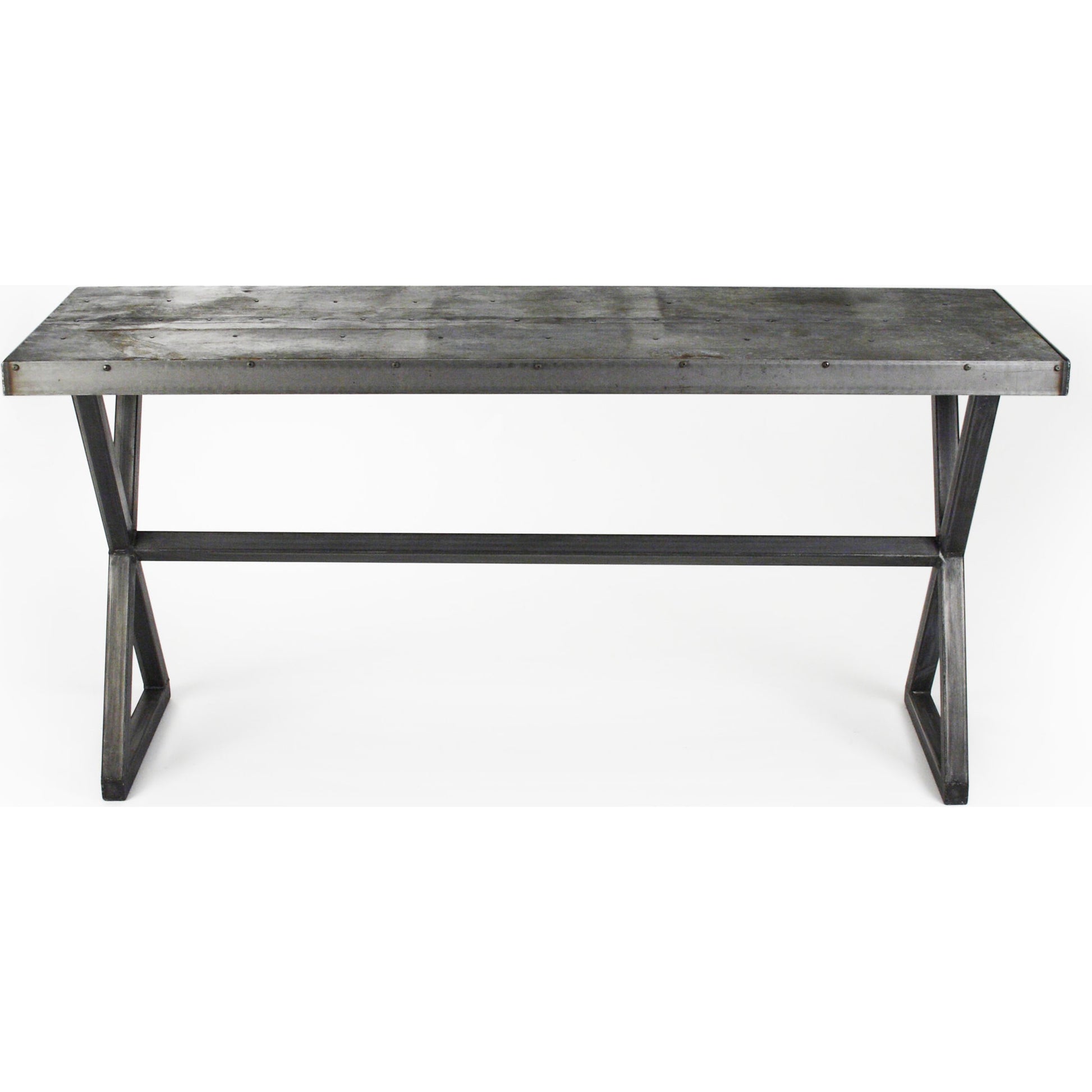 Cris Console by Zentique in rustic galvanized tin and recycled metal. Made from recycled metal in a modern style.