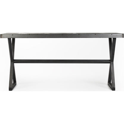 Cris Console by Zentique in rustic galvanized tin and recycled metal. Made from recycled metal in a modern style.