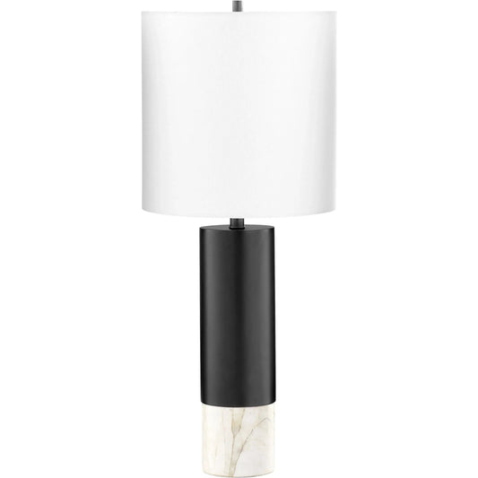 Adana Table Lamp by Cyan Design in gun metal. Made from iron, marble with white linen shade in a modern style.