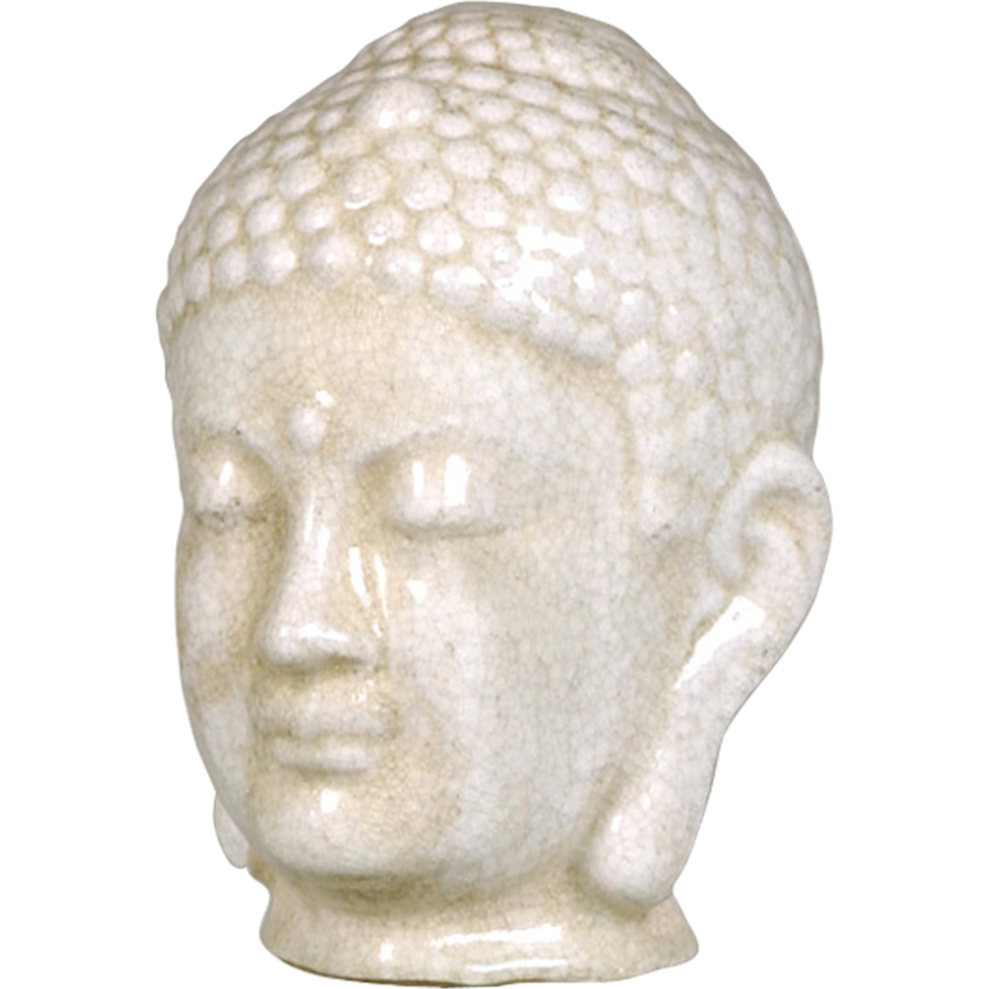 Buddha Head by Emissary in white crackle. Made from unique in a eclectic & global style.