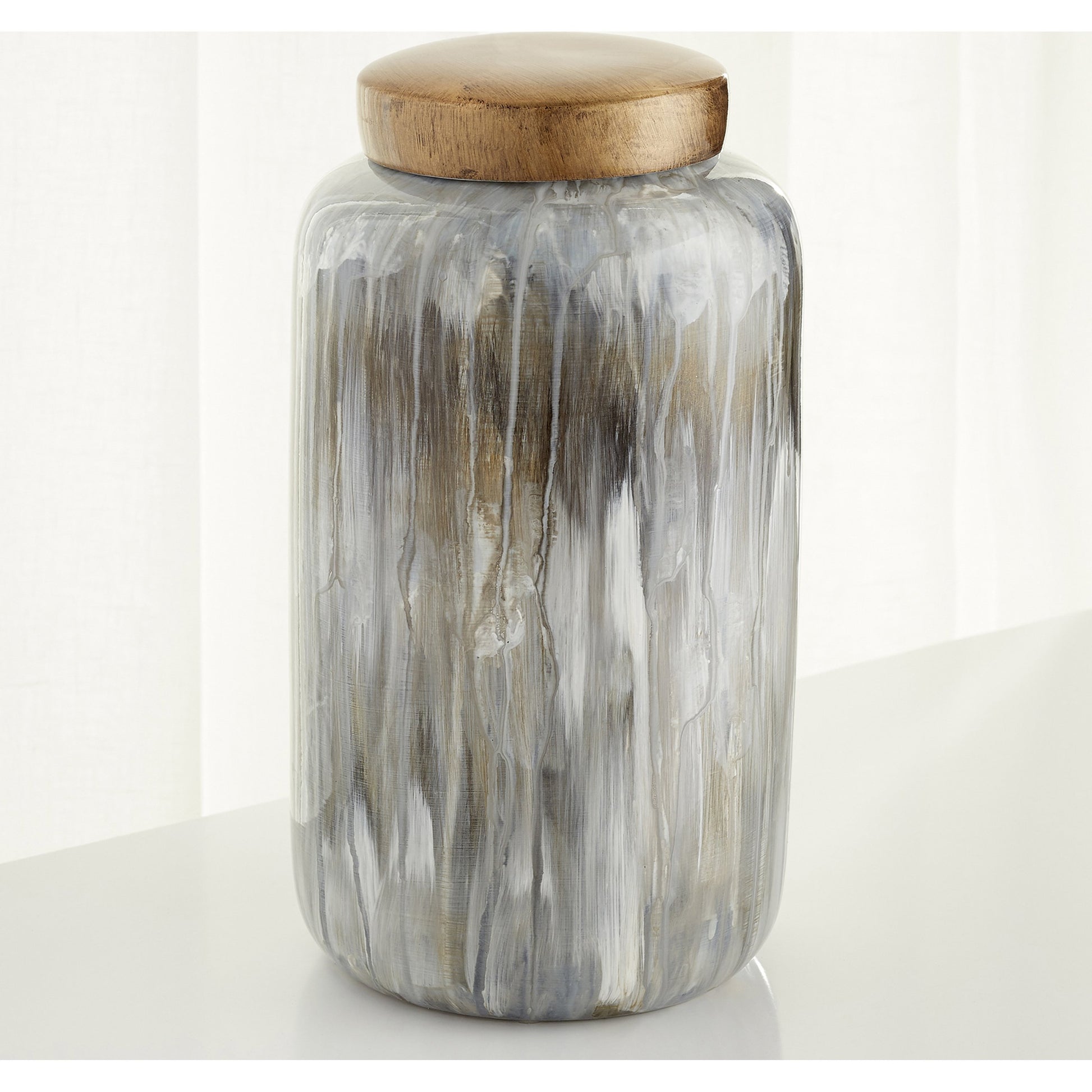 Spirit Drip Vase by Cyan Design in olive glaze. Made from porcelain in a modern style.