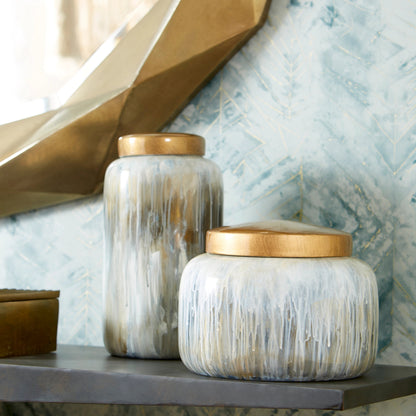 Spirit Drip Vase by Cyan Design in olive glaze. Made from porcelain in a modern style.