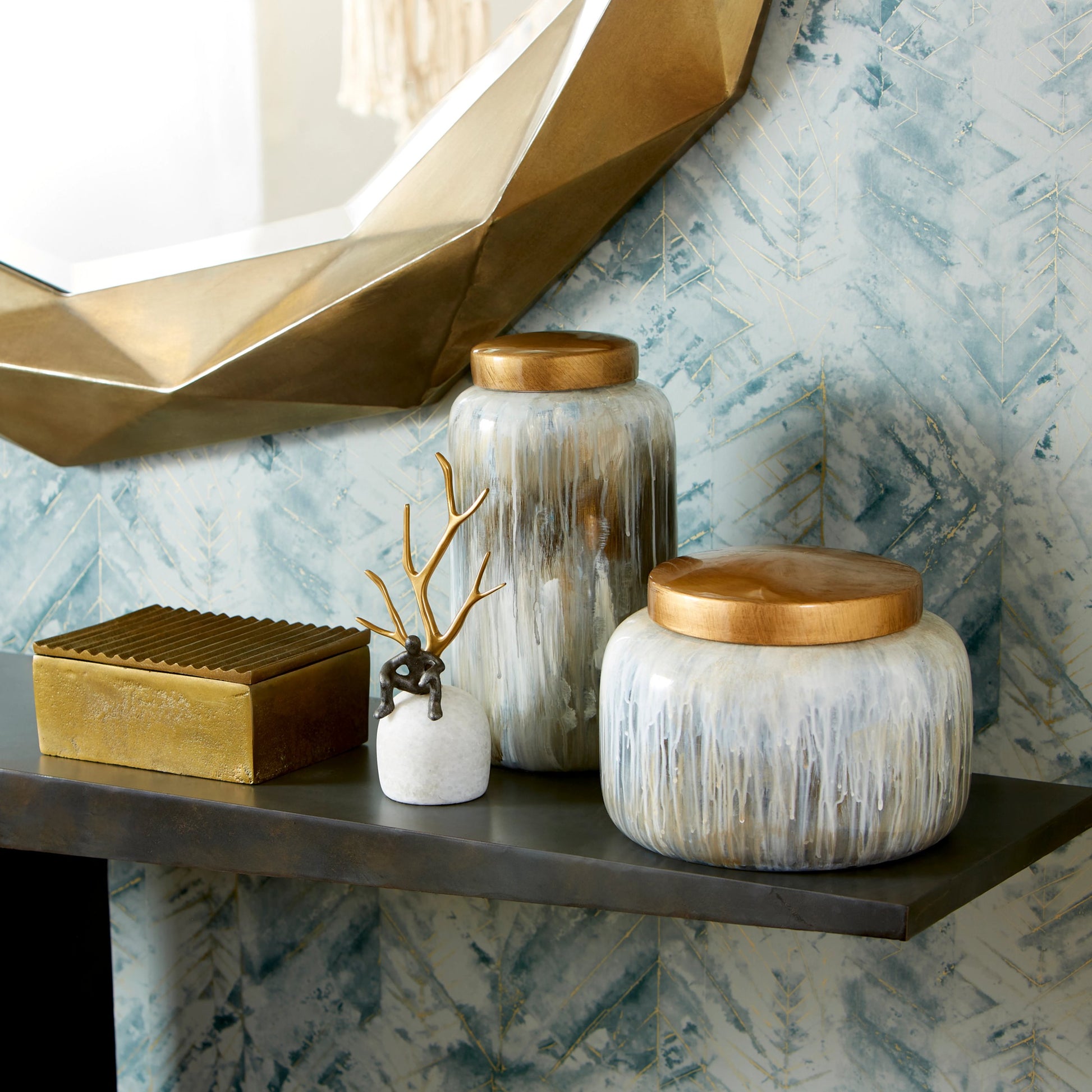 Spirit Drip Vase by Cyan Design in olive glaze. Made from porcelain in a modern style.