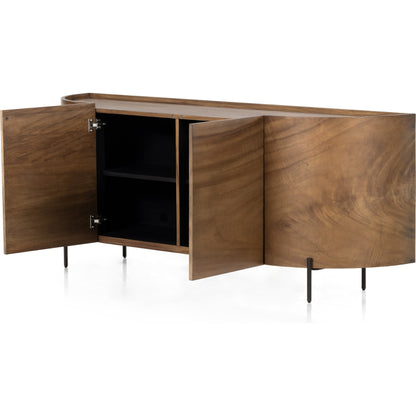 Lunas Sideboard by Four Hands. Made from thick guanacaste veneer, iron, engineered hardwood in a rustic style.