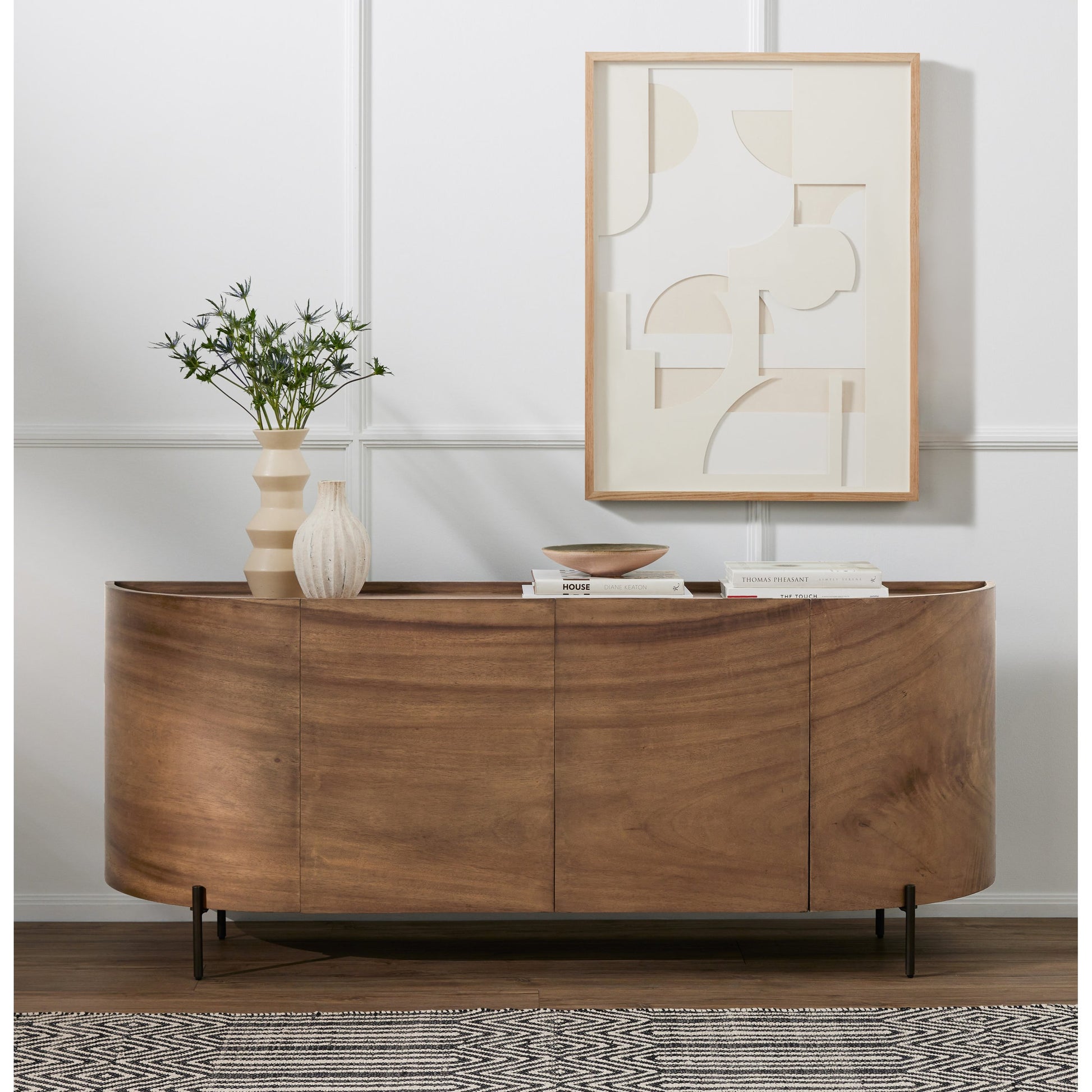 Lunas Sideboard by Four Hands. Made from thick guanacaste veneer, iron, engineered hardwood in a rustic style.