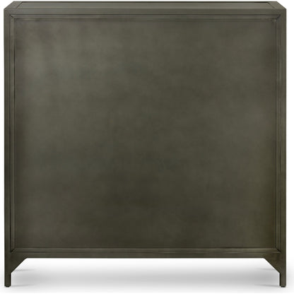 Shadow Box Small Cabinet by Four Hands in black, weathered bronze. Made from iron in a modern style.