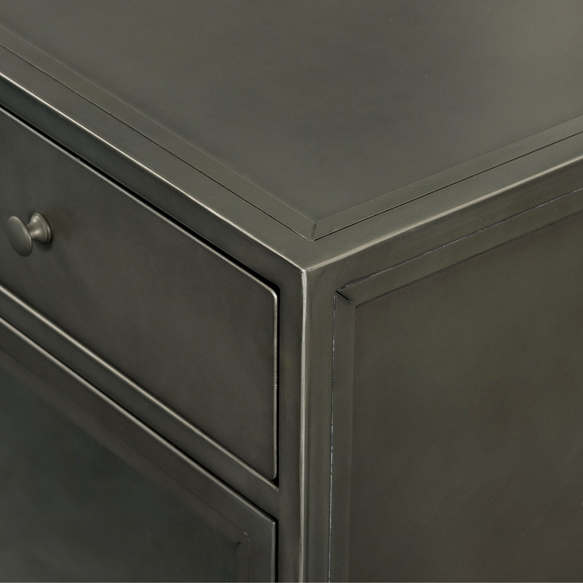 Shadow Box Small Cabinet by Four Hands in black, weathered bronze. Made from iron in a modern style.
