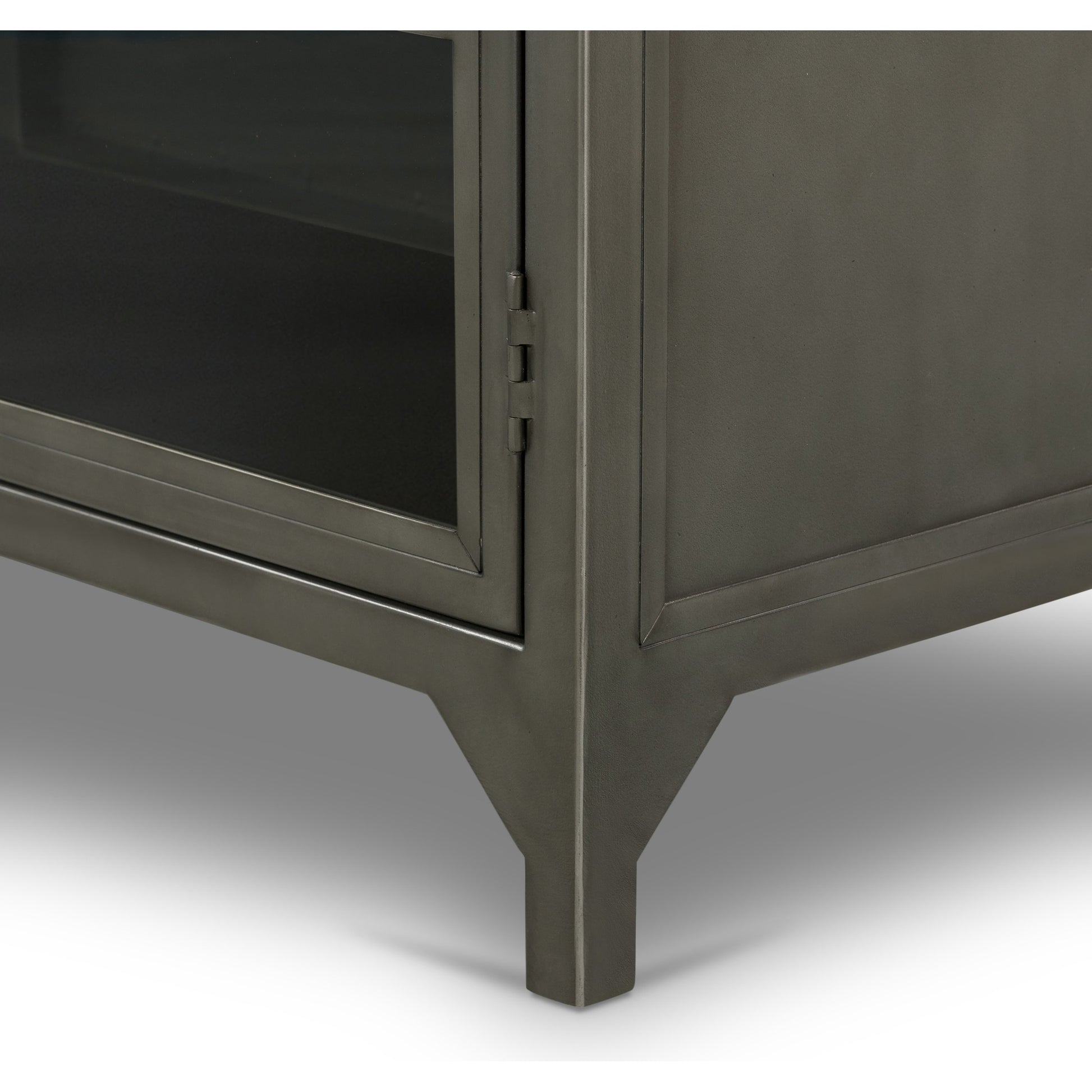 Shadow Box Small Cabinet by Four Hands in black, weathered bronze. Made from iron in a modern style.