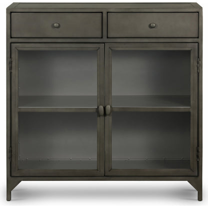 Shadow Box Small Cabinet by Four Hands in black, weathered bronze. Made from iron in a modern style.
