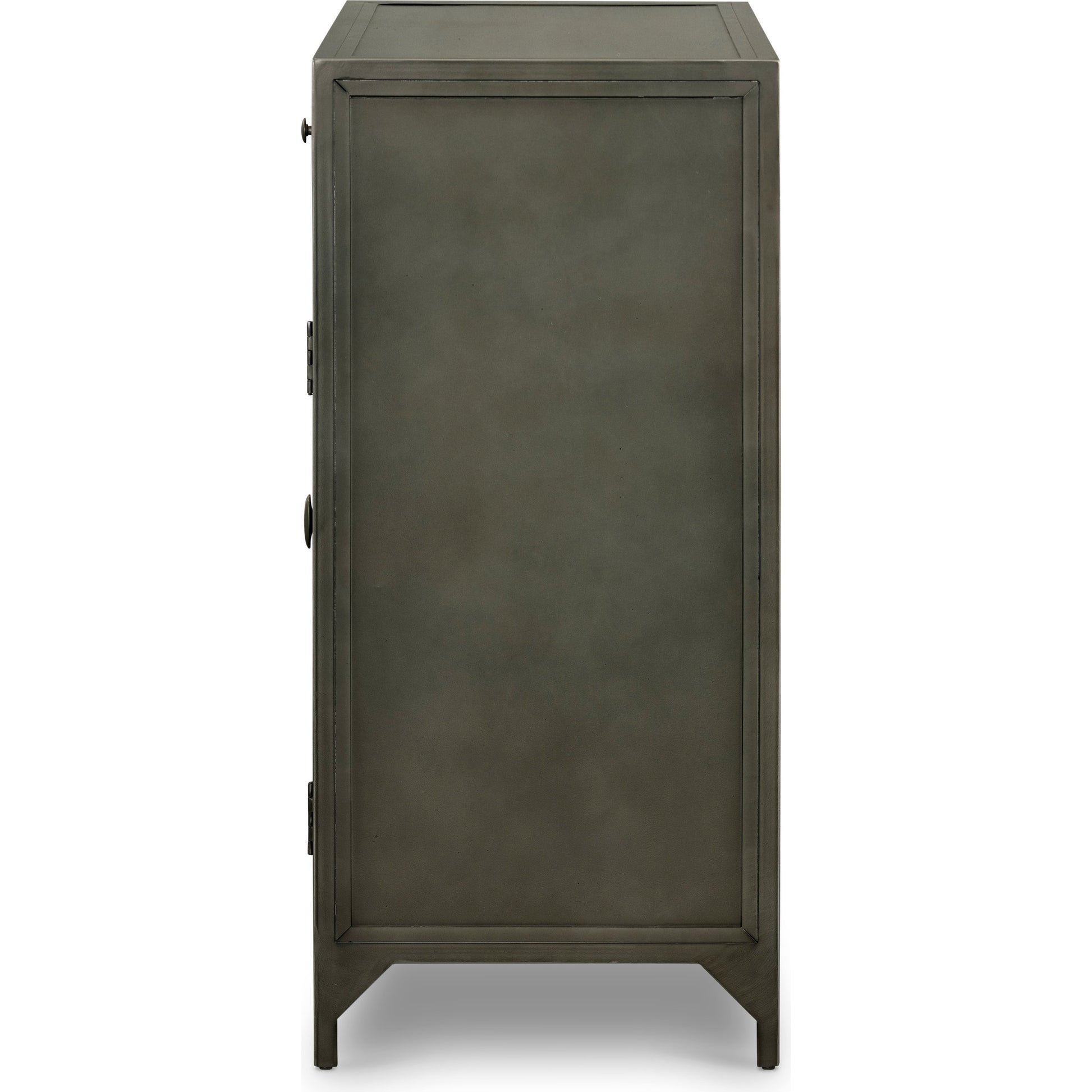 Shadow Box Small Cabinet by Four Hands in black, weathered bronze. Made from iron in a modern style.