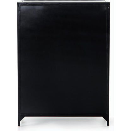 Belmont Tall Dresser by Four Hands in black. Made from iron in a transitional style.