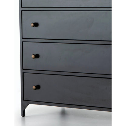 Belmont Tall Dresser by Four Hands in black. Made from iron in a transitional style.