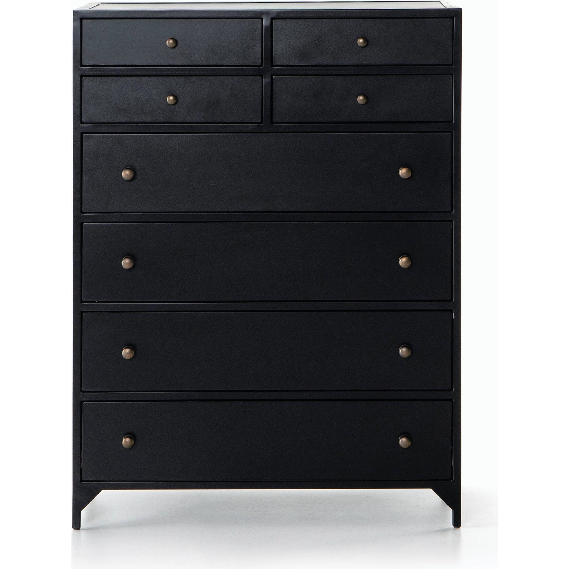 Belmont Tall Dresser by Four Hands in black. Made from iron in a transitional style.