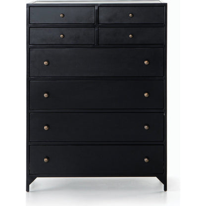 Belmont Tall Dresser by Four Hands in black. Made from iron in a transitional style.