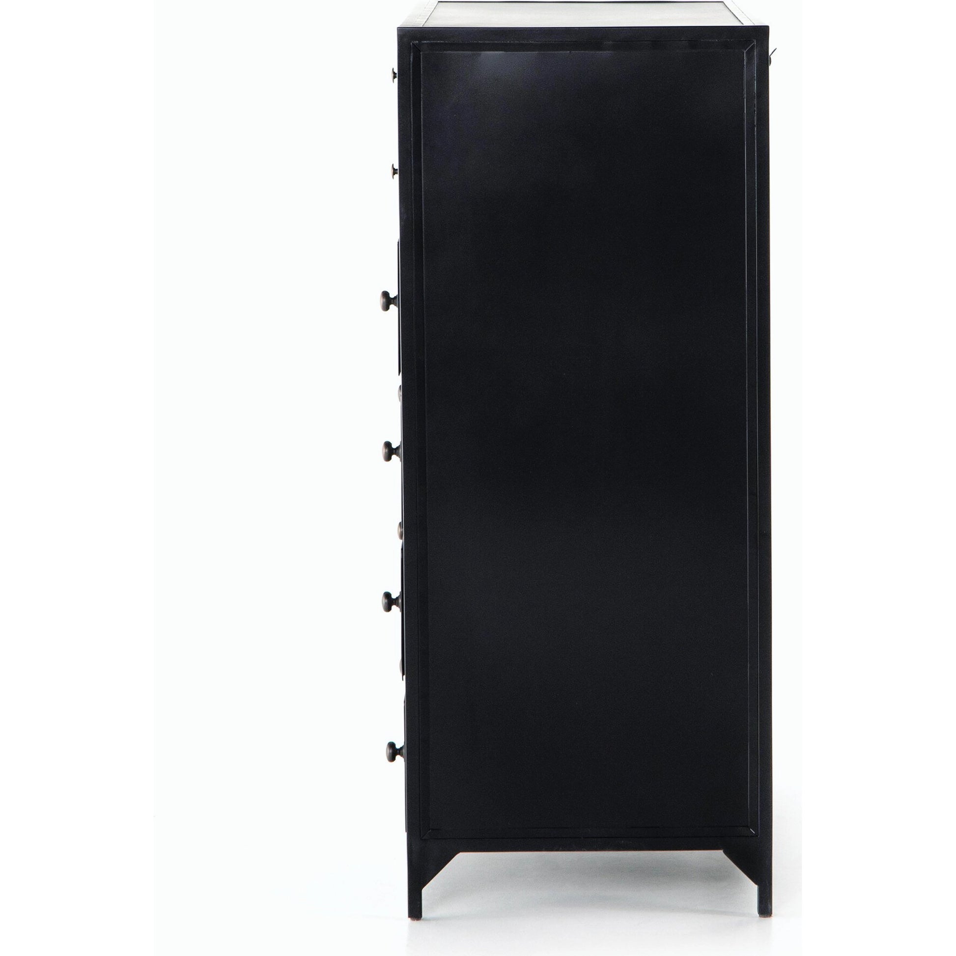 Belmont Tall Dresser by Four Hands in black. Made from iron in a transitional style.