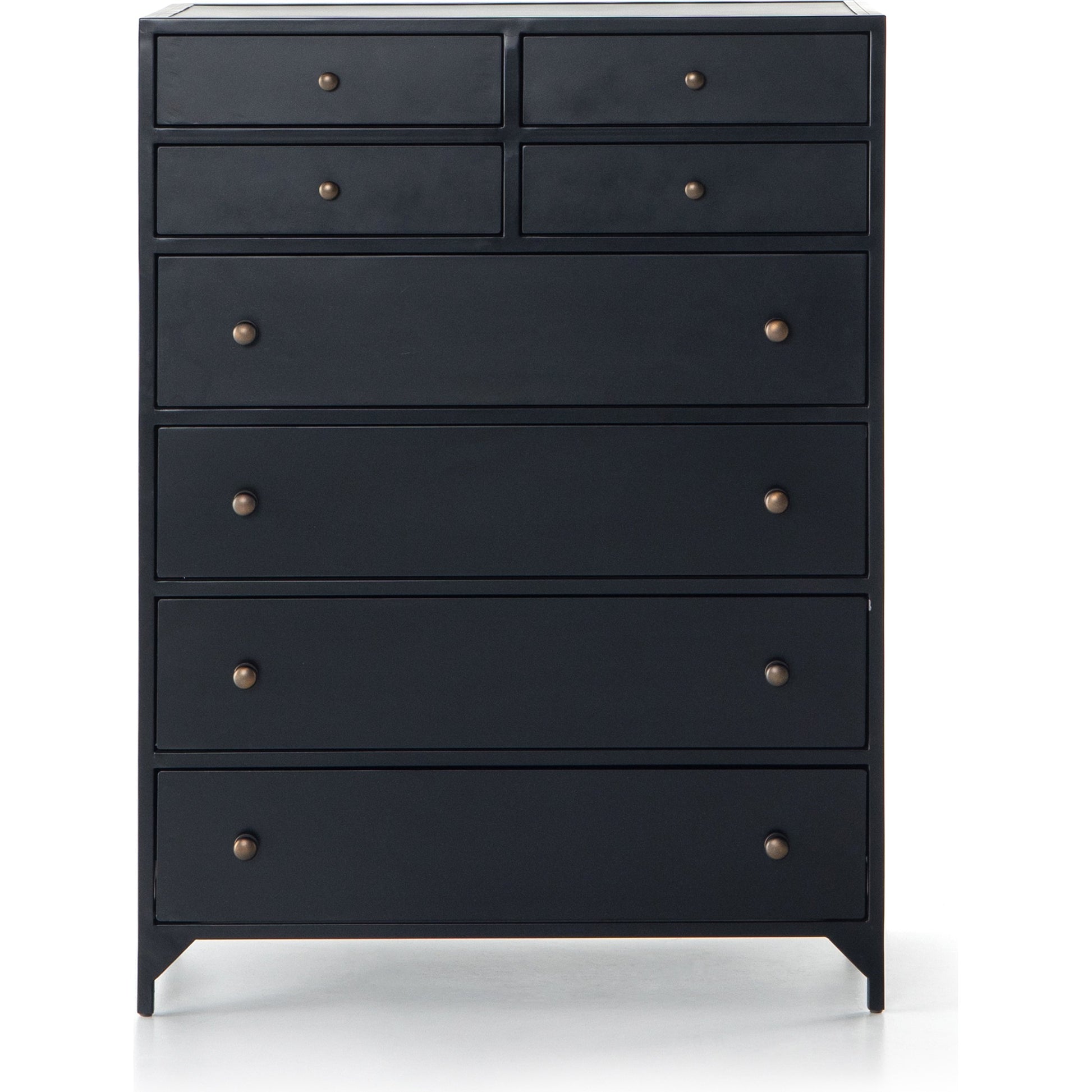 Belmont Tall Dresser by Four Hands in black. Made from iron in a transitional style.