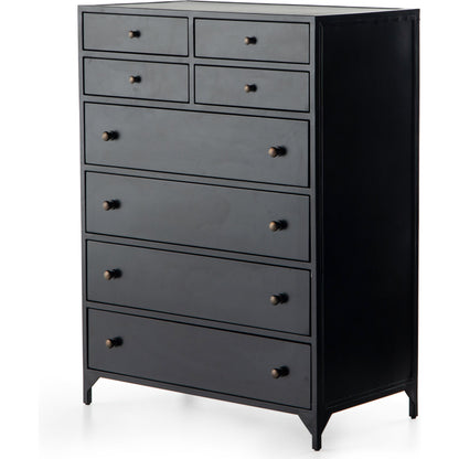 Belmont Tall Dresser by Four Hands in black. Made from iron in a transitional style.
